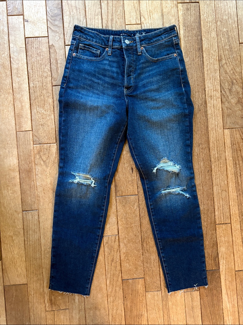 Old Navy Women's OG Straight Dark Blue Distressed Jeans